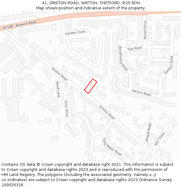 41, GRISTON ROAD, WATTON, THETFORD, IP25 6DN: Location map and indicative extent of plot