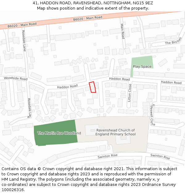 41, HADDON ROAD, RAVENSHEAD, NOTTINGHAM, NG15 9EZ: Location map and indicative extent of plot