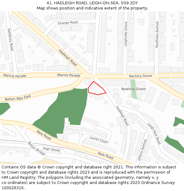 41, HADLEIGH ROAD, LEIGH-ON-SEA, SS9 2DY: Location map and indicative extent of plot