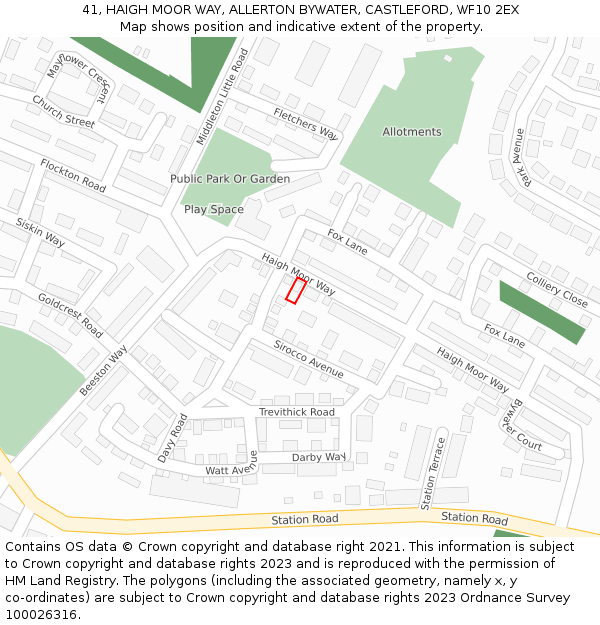 41, HAIGH MOOR WAY, ALLERTON BYWATER, CASTLEFORD, WF10 2EX: Location map and indicative extent of plot