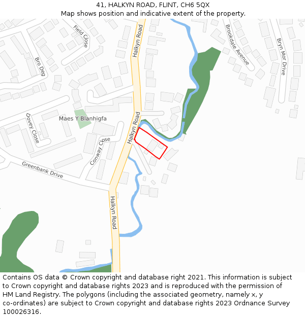 41, HALKYN ROAD, FLINT, CH6 5QX: Location map and indicative extent of plot