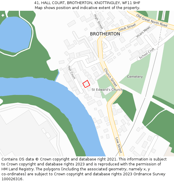 41, HALL COURT, BROTHERTON, KNOTTINGLEY, WF11 9HF: Location map and indicative extent of plot