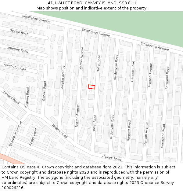 41, HALLET ROAD, CANVEY ISLAND, SS8 8LH: Location map and indicative extent of plot