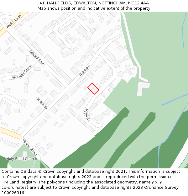 41, HALLFIELDS, EDWALTON, NOTTINGHAM, NG12 4AA: Location map and indicative extent of plot