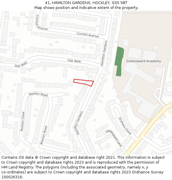 41, HAMILTON GARDENS, HOCKLEY, SS5 5BT: Location map and indicative extent of plot