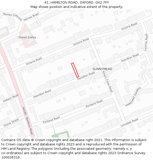 41, HAMILTON ROAD, OXFORD, OX2 7PY: Location map and indicative extent of plot