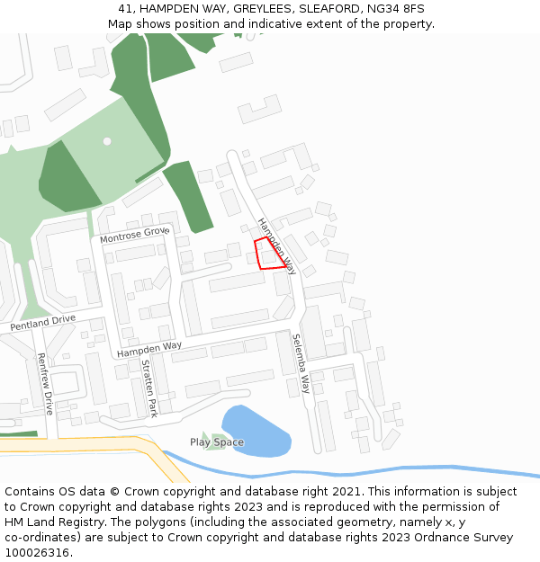 41, HAMPDEN WAY, GREYLEES, SLEAFORD, NG34 8FS: Location map and indicative extent of plot