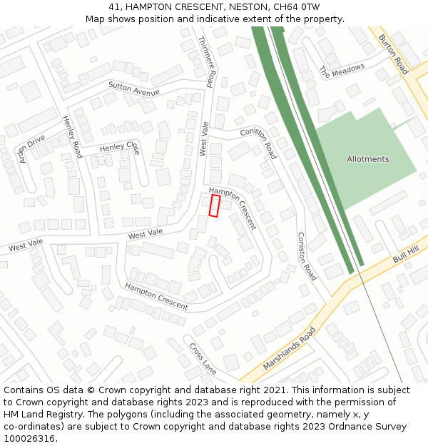 41, HAMPTON CRESCENT, NESTON, CH64 0TW: Location map and indicative extent of plot