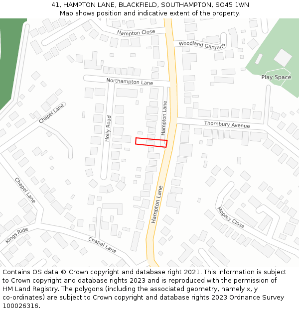 41, HAMPTON LANE, BLACKFIELD, SOUTHAMPTON, SO45 1WN: Location map and indicative extent of plot