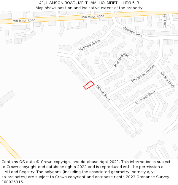 41, HANSON ROAD, MELTHAM, HOLMFIRTH, HD9 5LR: Location map and indicative extent of plot