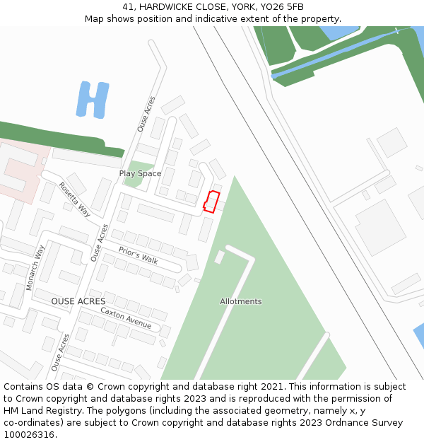 41, HARDWICKE CLOSE, YORK, YO26 5FB: Location map and indicative extent of plot
