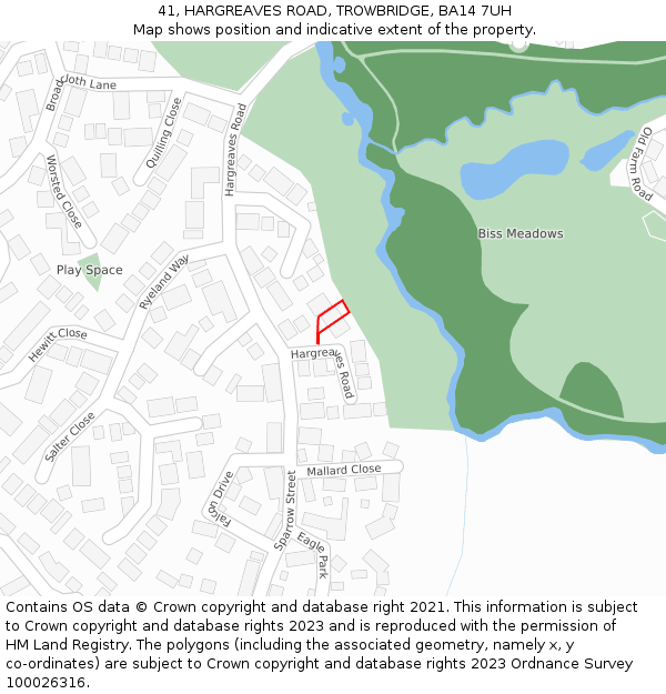 41, HARGREAVES ROAD, TROWBRIDGE, BA14 7UH: Location map and indicative extent of plot