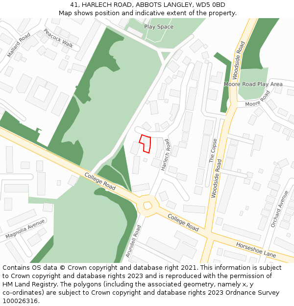 41, HARLECH ROAD, ABBOTS LANGLEY, WD5 0BD: Location map and indicative extent of plot