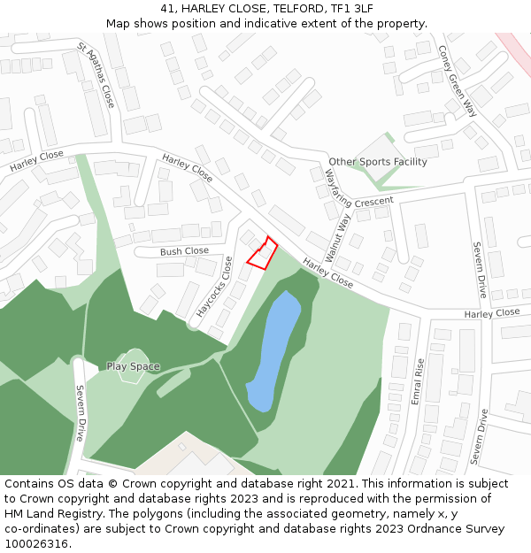 41, HARLEY CLOSE, TELFORD, TF1 3LF: Location map and indicative extent of plot