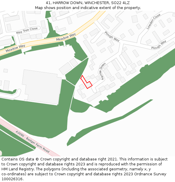 41, HARROW DOWN, WINCHESTER, SO22 4LZ: Location map and indicative extent of plot