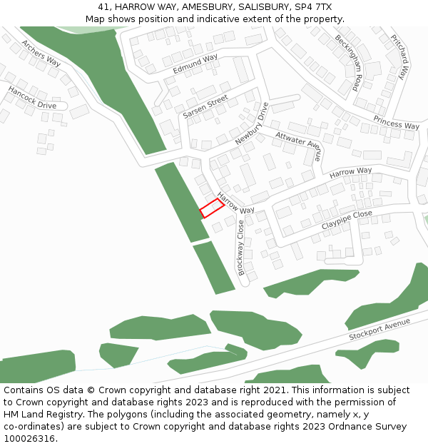 41, HARROW WAY, AMESBURY, SALISBURY, SP4 7TX: Location map and indicative extent of plot