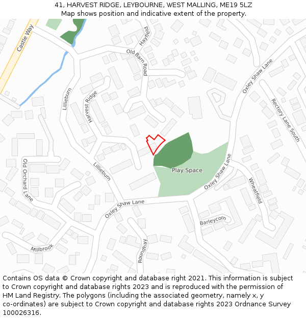 41, HARVEST RIDGE, LEYBOURNE, WEST MALLING, ME19 5LZ: Location map and indicative extent of plot