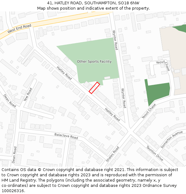 41, HATLEY ROAD, SOUTHAMPTON, SO18 6NW: Location map and indicative extent of plot