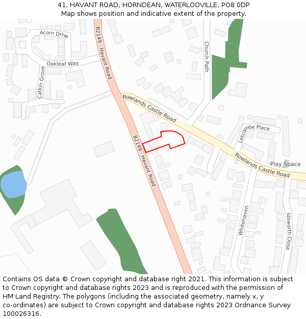 41, HAVANT ROAD, HORNDEAN, WATERLOOVILLE, PO8 0DP: Location map and indicative extent of plot