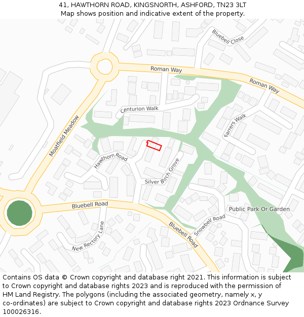 41, HAWTHORN ROAD, KINGSNORTH, ASHFORD, TN23 3LT: Location map and indicative extent of plot