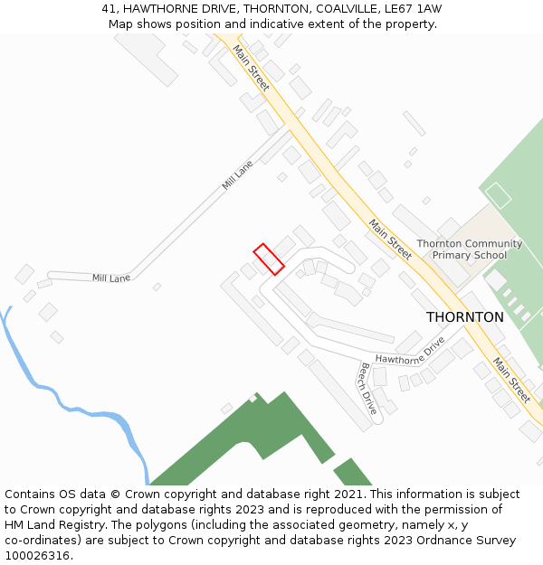 41, HAWTHORNE DRIVE, THORNTON, COALVILLE, LE67 1AW: Location map and indicative extent of plot