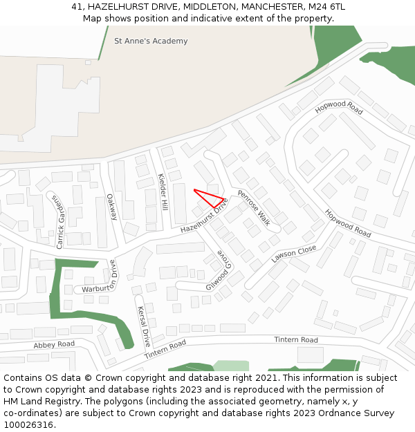41, HAZELHURST DRIVE, MIDDLETON, MANCHESTER, M24 6TL: Location map and indicative extent of plot