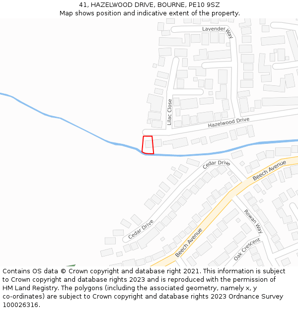 41, HAZELWOOD DRIVE, BOURNE, PE10 9SZ: Location map and indicative extent of plot