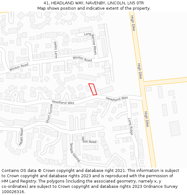 41, HEADLAND WAY, NAVENBY, LINCOLN, LN5 0TR: Location map and indicative extent of plot