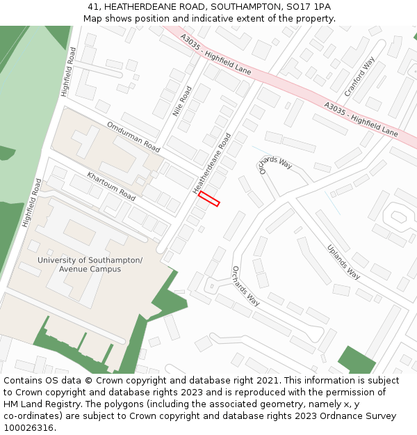 41, HEATHERDEANE ROAD, SOUTHAMPTON, SO17 1PA: Location map and indicative extent of plot