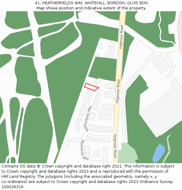 41, HEATHERFIELDS WAY, WHITEHILL, BORDON, GU35 9DN: Location map and indicative extent of plot