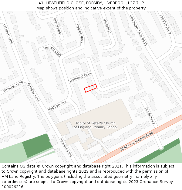 41, HEATHFIELD CLOSE, FORMBY, LIVERPOOL, L37 7HP: Location map and indicative extent of plot