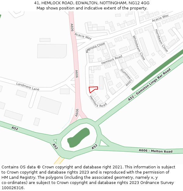 41, HEMLOCK ROAD, EDWALTON, NOTTINGHAM, NG12 4GG: Location map and indicative extent of plot