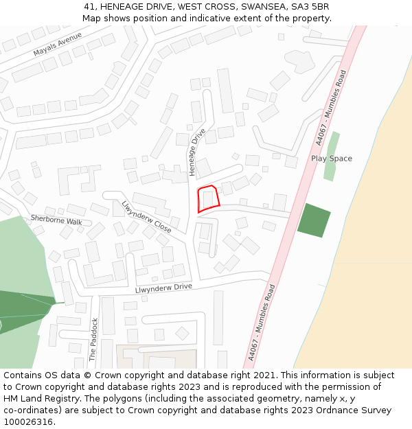 41, HENEAGE DRIVE, WEST CROSS, SWANSEA, SA3 5BR: Location map and indicative extent of plot