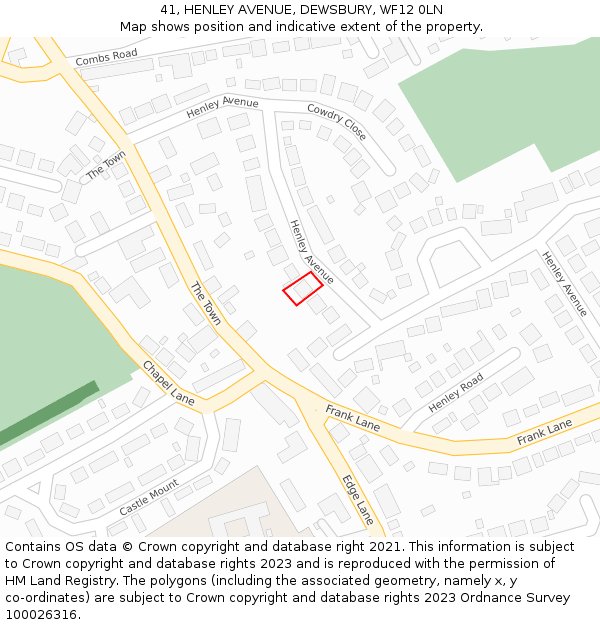 41, HENLEY AVENUE, DEWSBURY, WF12 0LN: Location map and indicative extent of plot