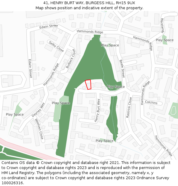 41, HENRY BURT WAY, BURGESS HILL, RH15 9UX: Location map and indicative extent of plot