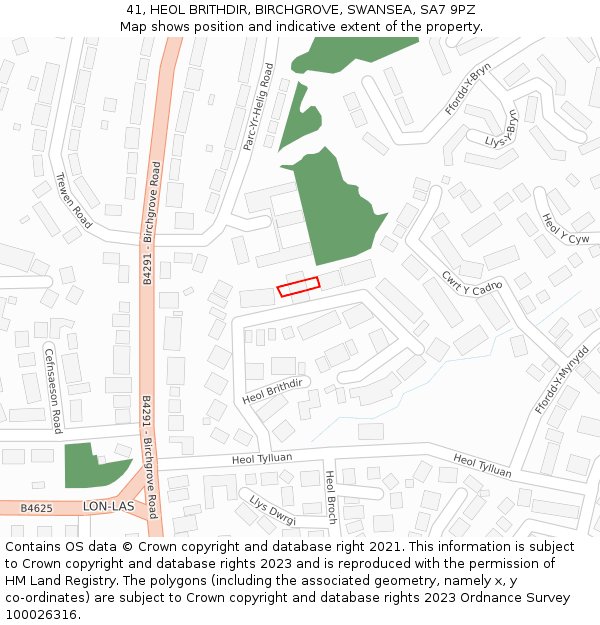 41, HEOL BRITHDIR, BIRCHGROVE, SWANSEA, SA7 9PZ: Location map and indicative extent of plot
