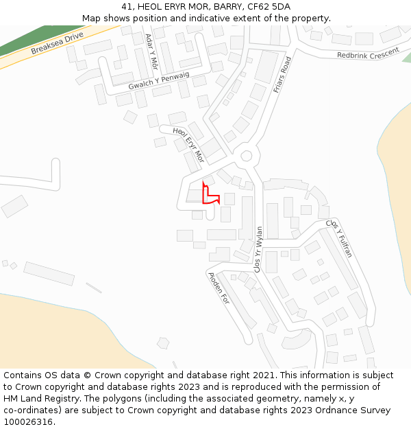 41, HEOL ERYR MOR, BARRY, CF62 5DA: Location map and indicative extent of plot