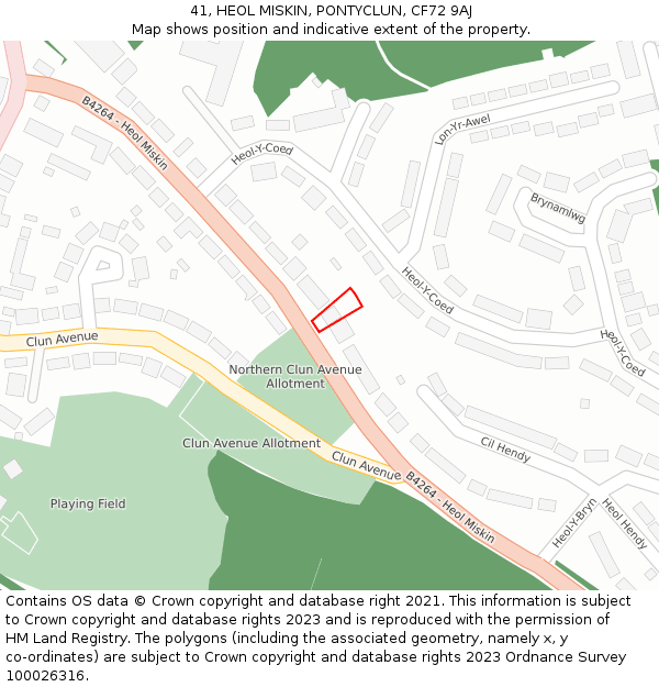 41, HEOL MISKIN, PONTYCLUN, CF72 9AJ: Location map and indicative extent of plot