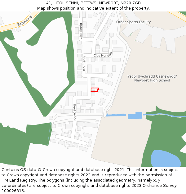 41, HEOL SENNI, BETTWS, NEWPORT, NP20 7GB: Location map and indicative extent of plot