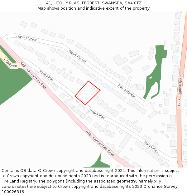 41, HEOL Y PLAS, FFOREST, SWANSEA, SA4 0TZ: Location map and indicative extent of plot