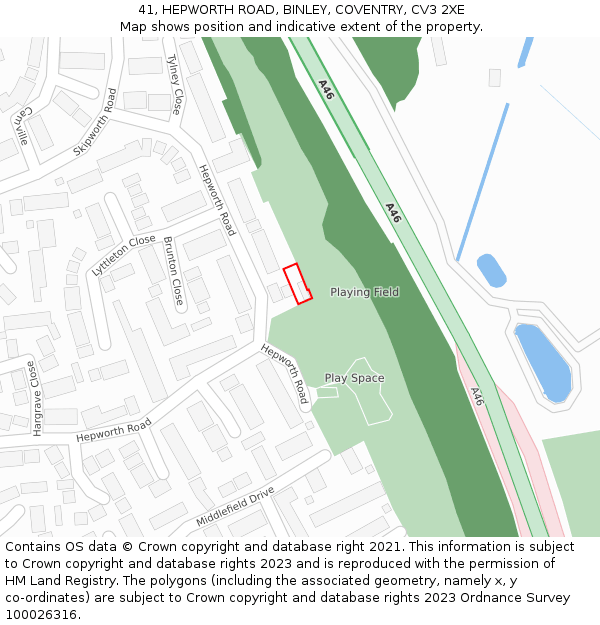 41, HEPWORTH ROAD, BINLEY, COVENTRY, CV3 2XE: Location map and indicative extent of plot