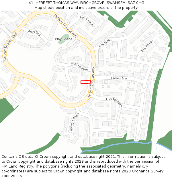 41, HERBERT THOMAS WAY, BIRCHGROVE, SWANSEA, SA7 0HG: Location map and indicative extent of plot