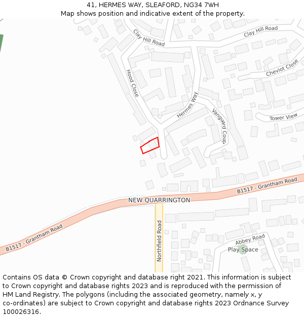 41, HERMES WAY, SLEAFORD, NG34 7WH: Location map and indicative extent of plot