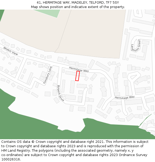 41, HERMITAGE WAY, MADELEY, TELFORD, TF7 5SY: Location map and indicative extent of plot