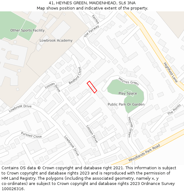 41, HEYNES GREEN, MAIDENHEAD, SL6 3NA: Location map and indicative extent of plot