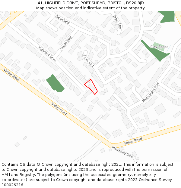 41, HIGHFIELD DRIVE, PORTISHEAD, BRISTOL, BS20 8JD: Location map and indicative extent of plot