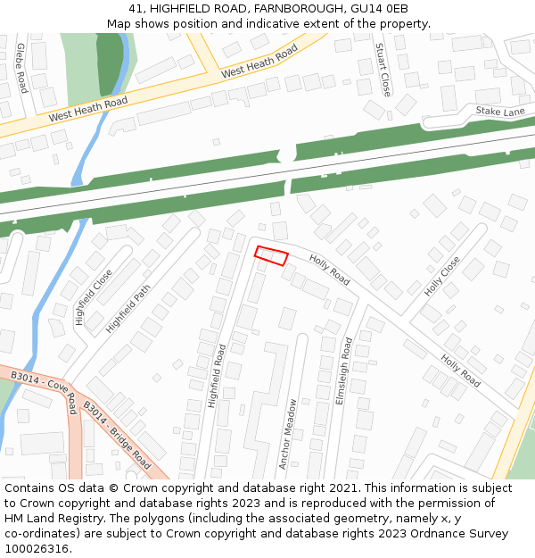 41, HIGHFIELD ROAD, FARNBOROUGH, GU14 0EB: Location map and indicative extent of plot