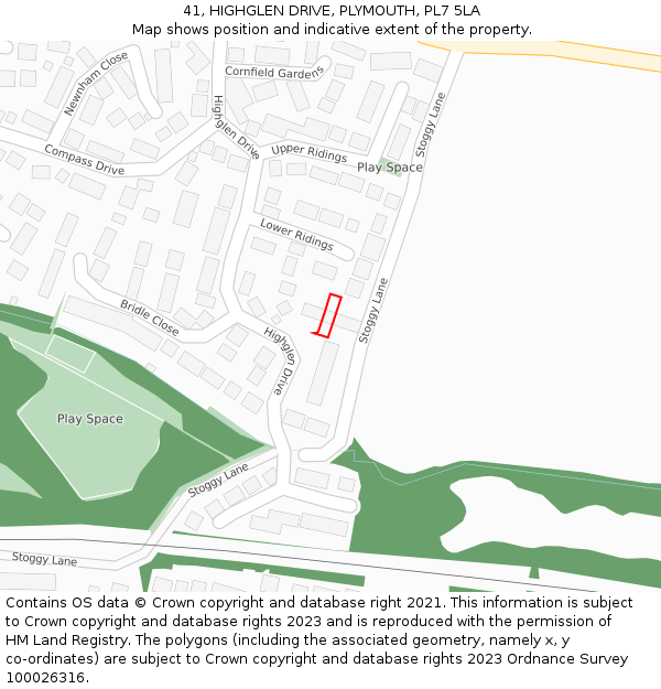 41, HIGHGLEN DRIVE, PLYMOUTH, PL7 5LA: Location map and indicative extent of plot