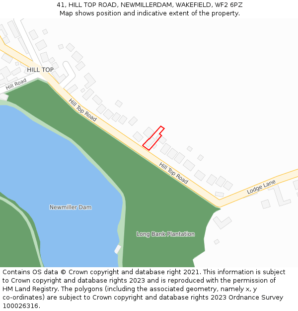 41, HILL TOP ROAD, NEWMILLERDAM, WAKEFIELD, WF2 6PZ: Location map and indicative extent of plot