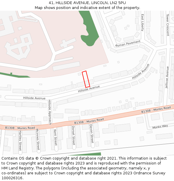 41, HILLSIDE AVENUE, LINCOLN, LN2 5PU: Location map and indicative extent of plot